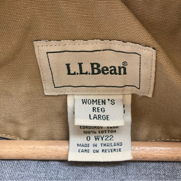 L.L. Bean VTG Women’s Lined Chore Barn Tan Khaki Jacket w Corduroy Trim, Sz L - Picture 11 of 14